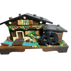 Swiss Chalet Music Box Jewelry Water Wheel Vintage Japan Wood
